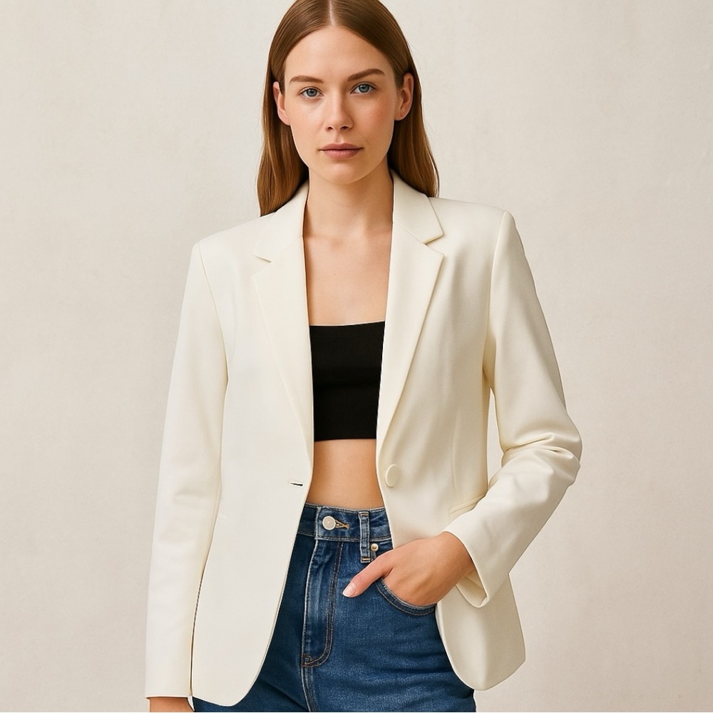Nasty Gal Collection Off-White One-Button Blazer